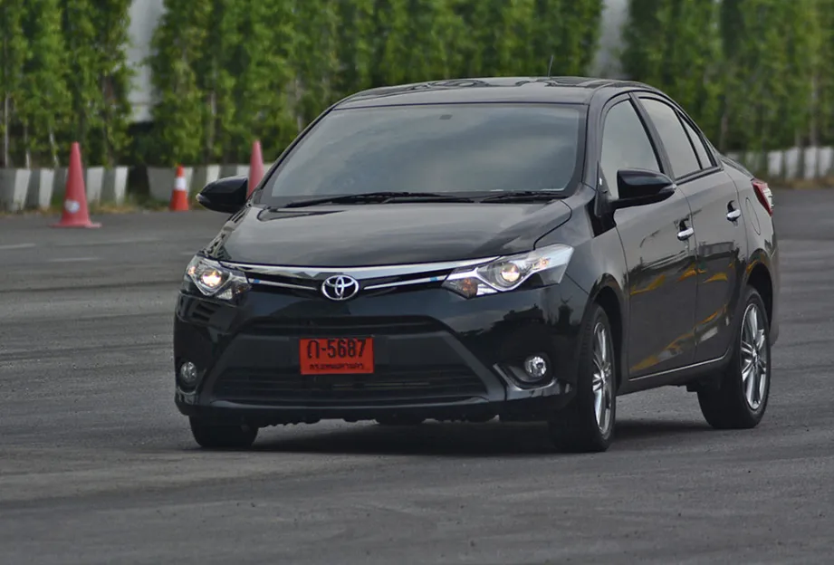 A black Toyota Vios available for rent at Easy Car Rental shop in Hua Hin