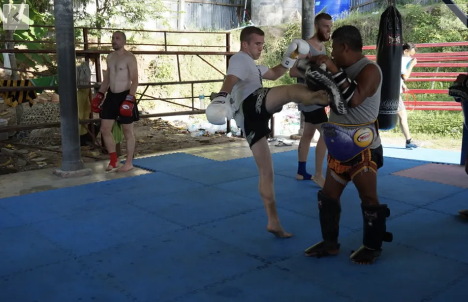 A man training Muay Thai at Island Muay Thai Gym in Koh Tao