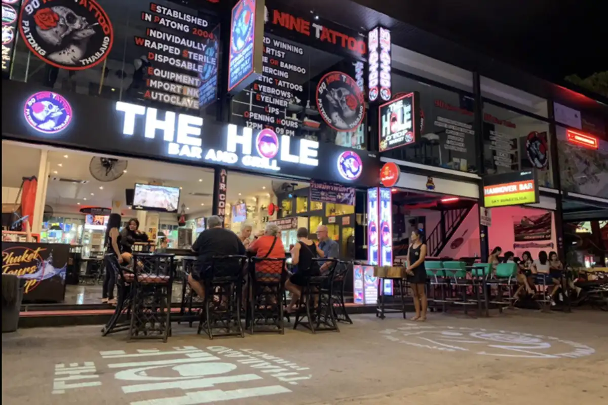 The storefront view of The Hole Bar and Grill in Patong, Phuket