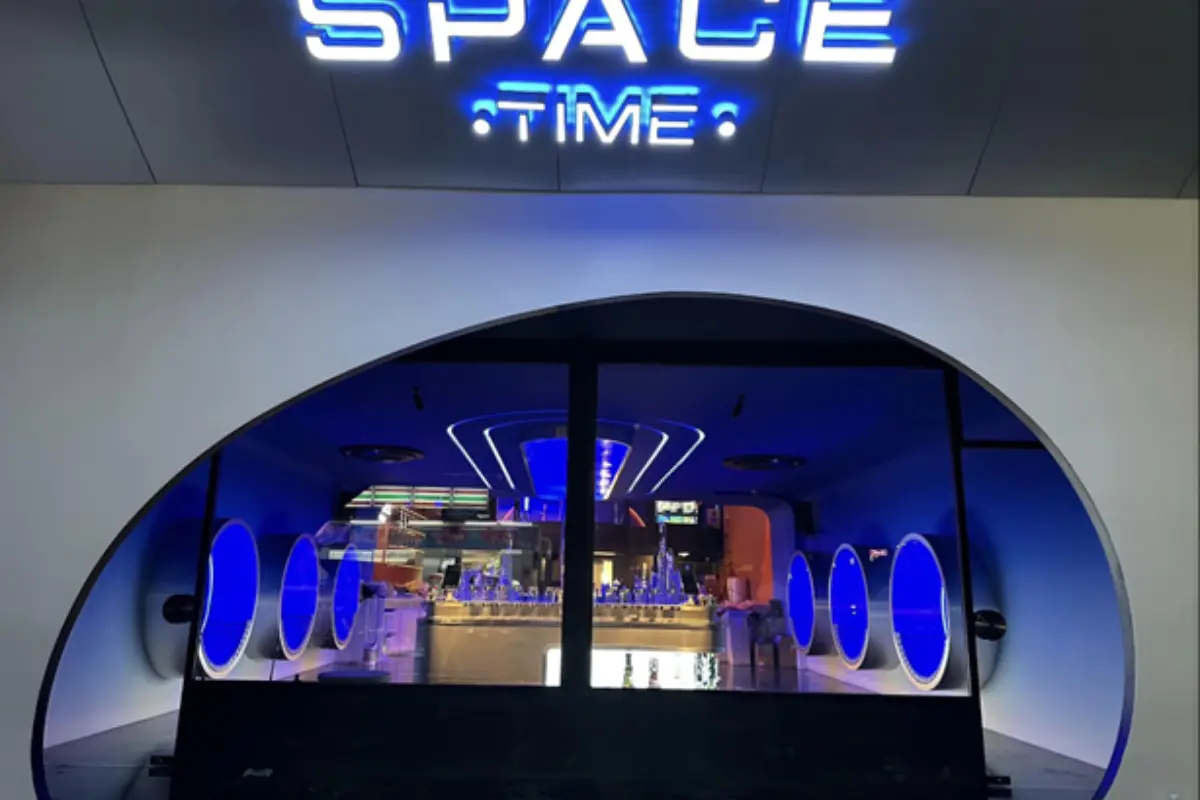 The storefront of the futuristic building of Spacetime.CNX in Chiang Mai, Thailand