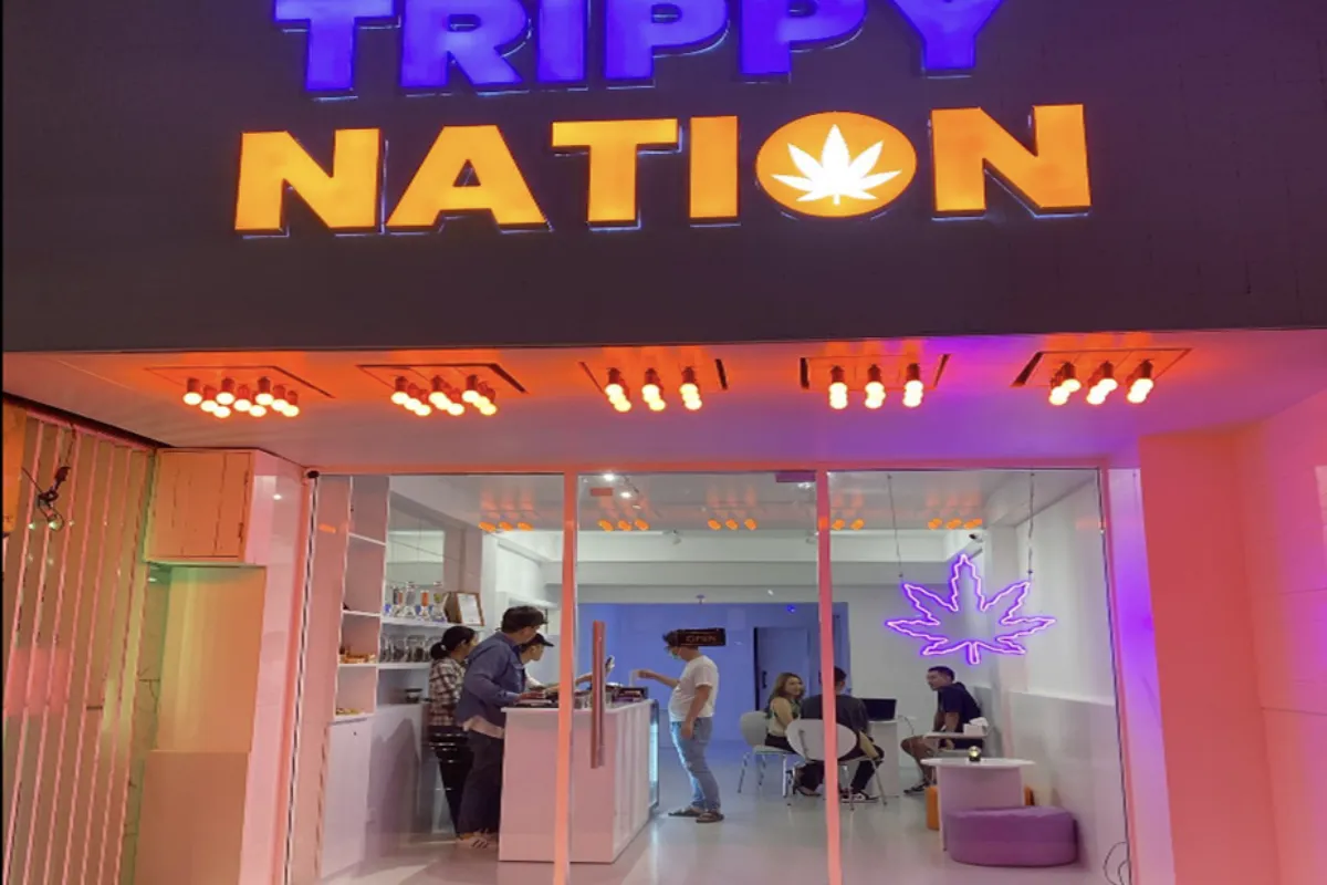 A view inside the busy cannabis shop of Trippy Nation Dispensary in Bangkok