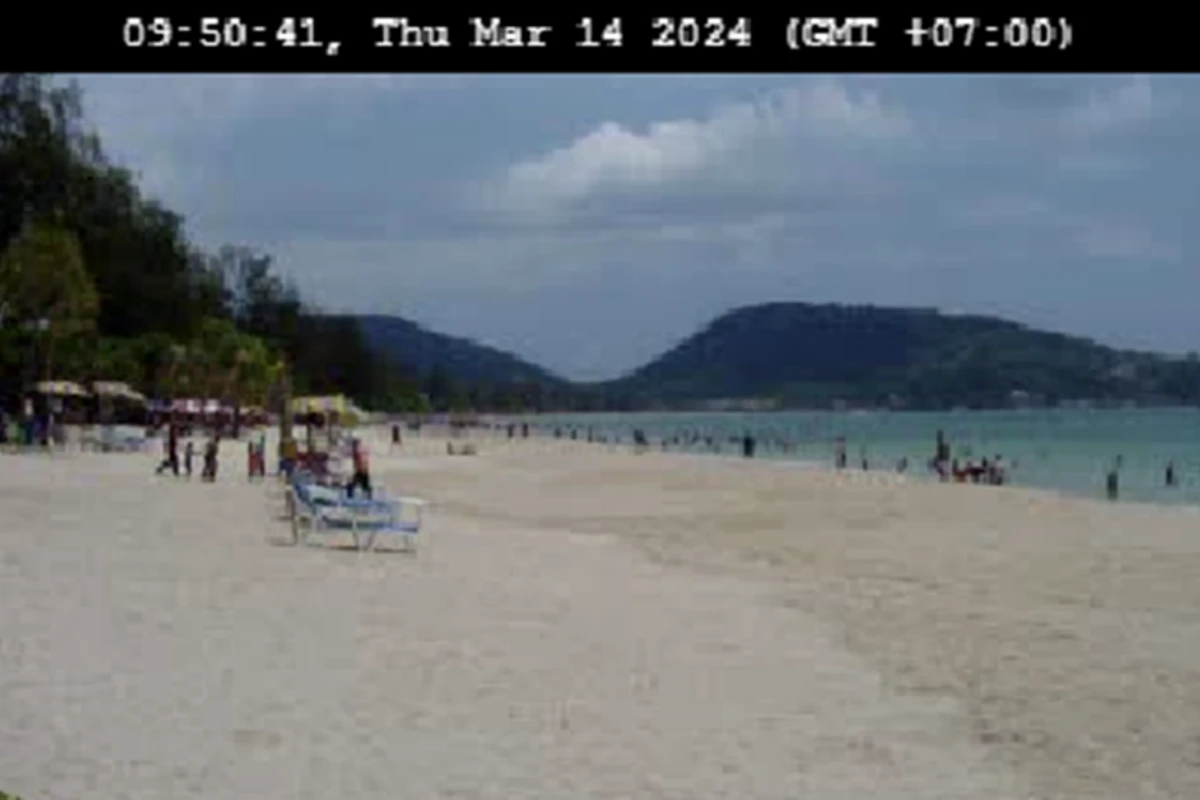 The image shows a view of Patong Beach taken from the webcam of Phuket Plaza