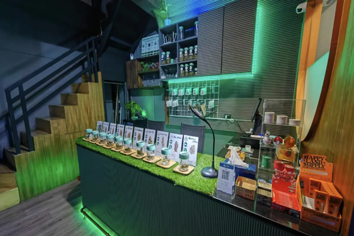 A look inside Dr. Green cannabis dispensary, showcasing various weed strains and other products