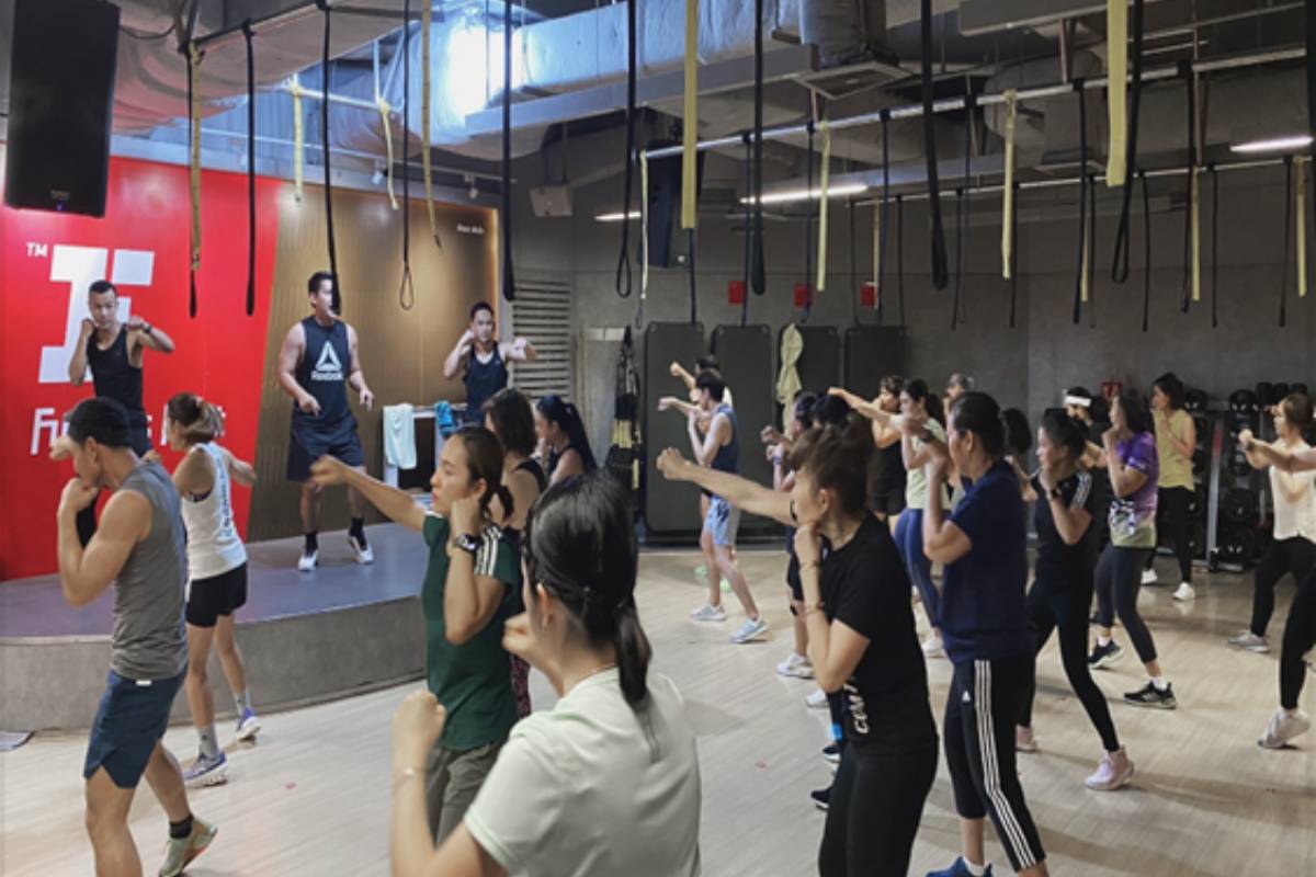A view of the boxing class inside the Fitness First Gym in Bangkok