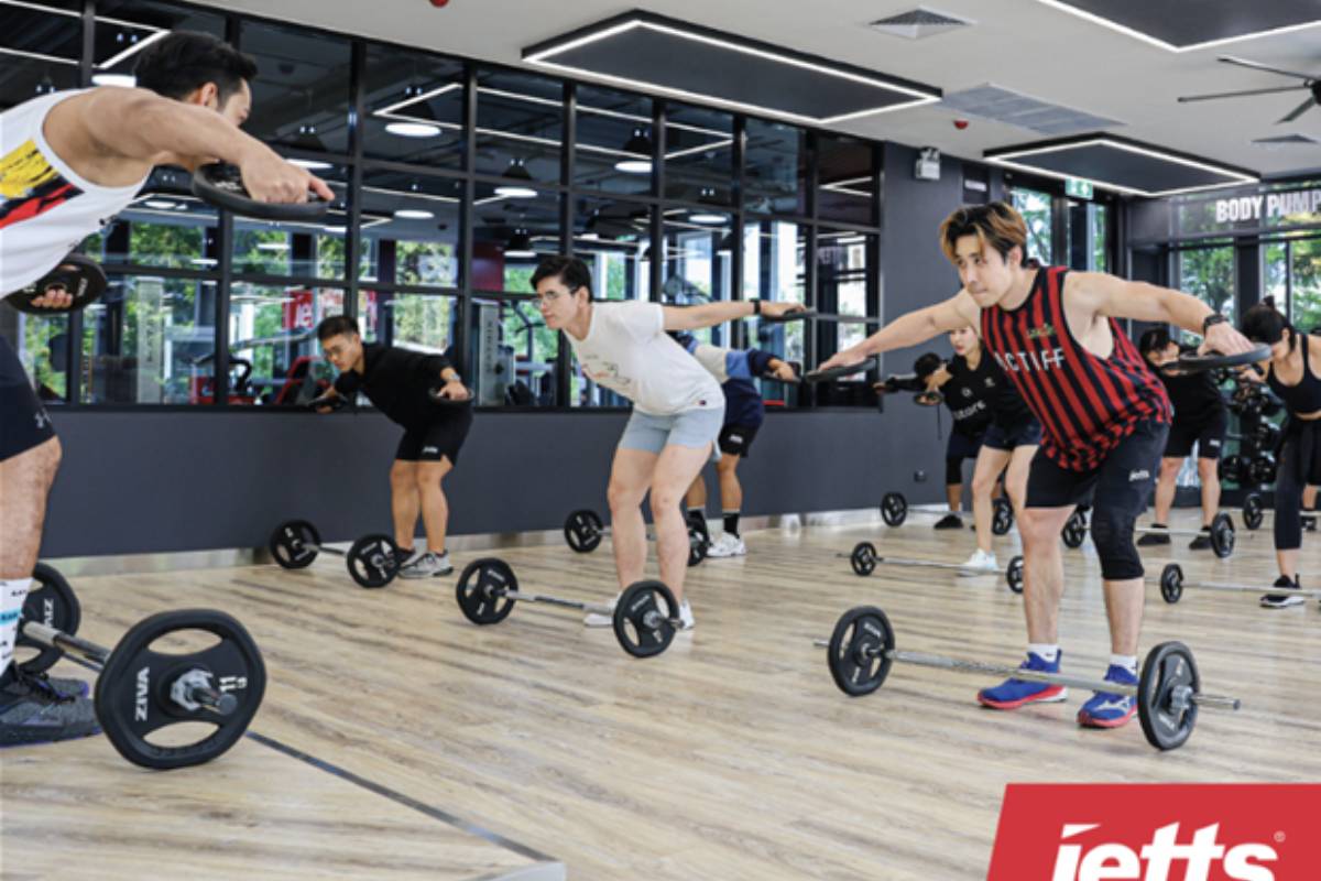 A view inside the weights training class at Jetts 24-Hour Fitness Gym in Bangkok