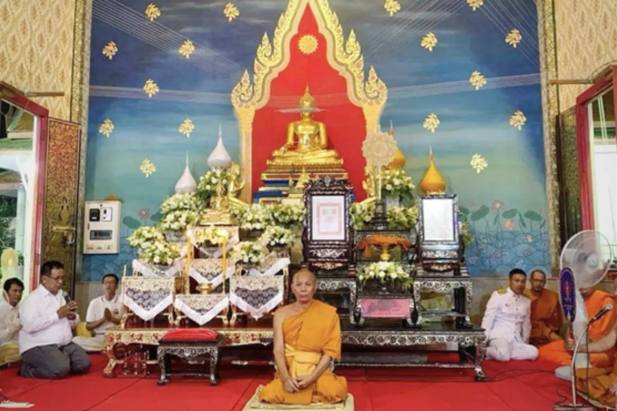 A view inside Hua Hin temple during a ceremony for a monk