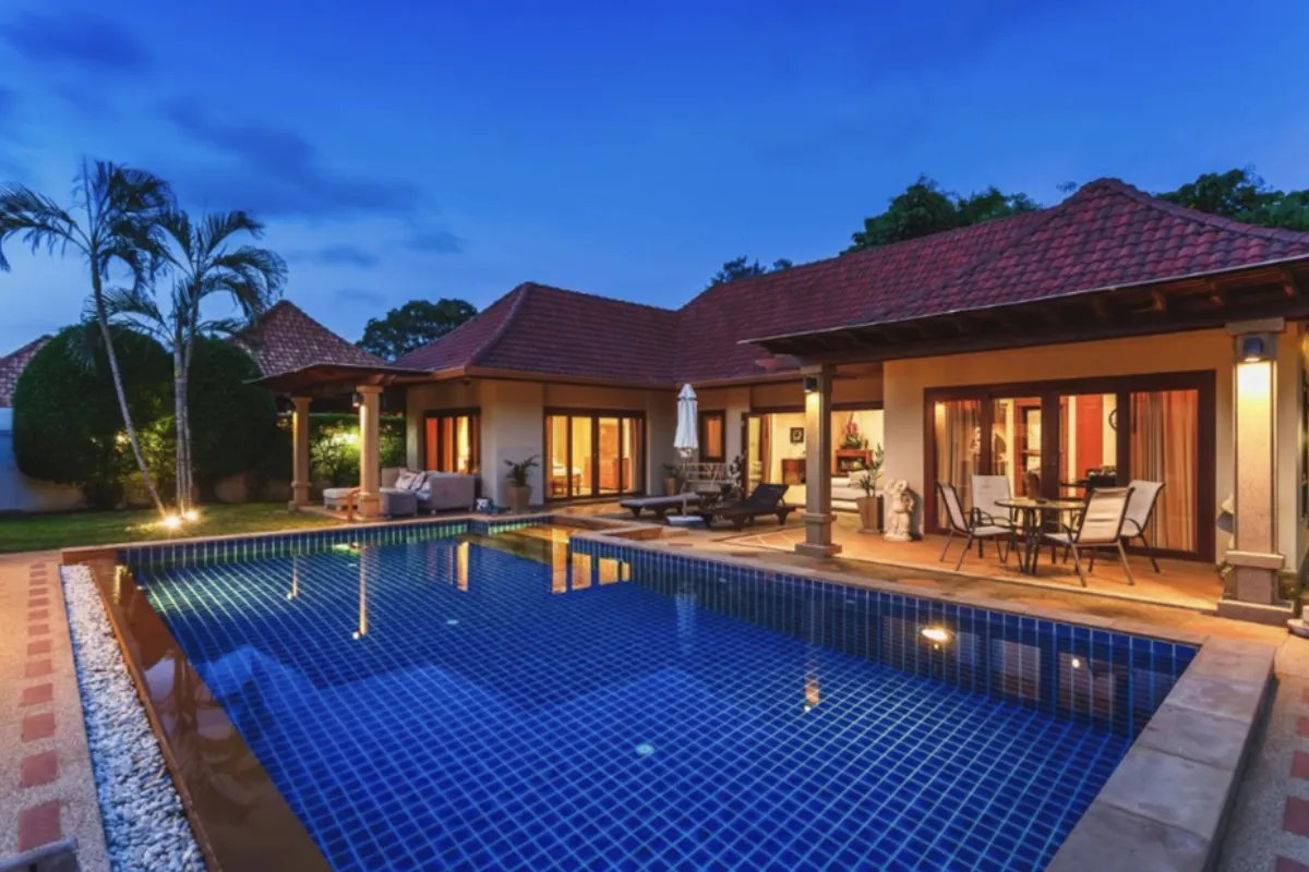 A view inside the private villa and pool area of Villa White Elephants in Phuket