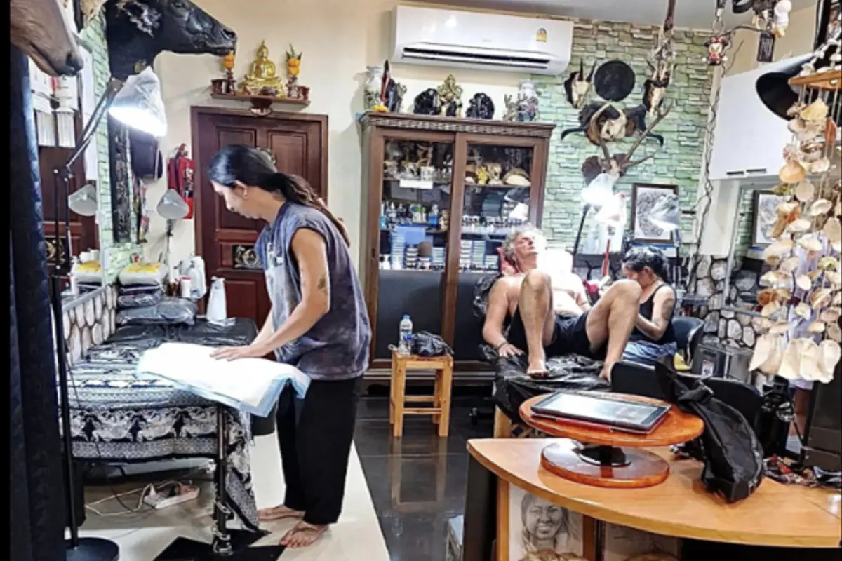 A view inside Thai Lamai Tattoo studio in Koh Samui