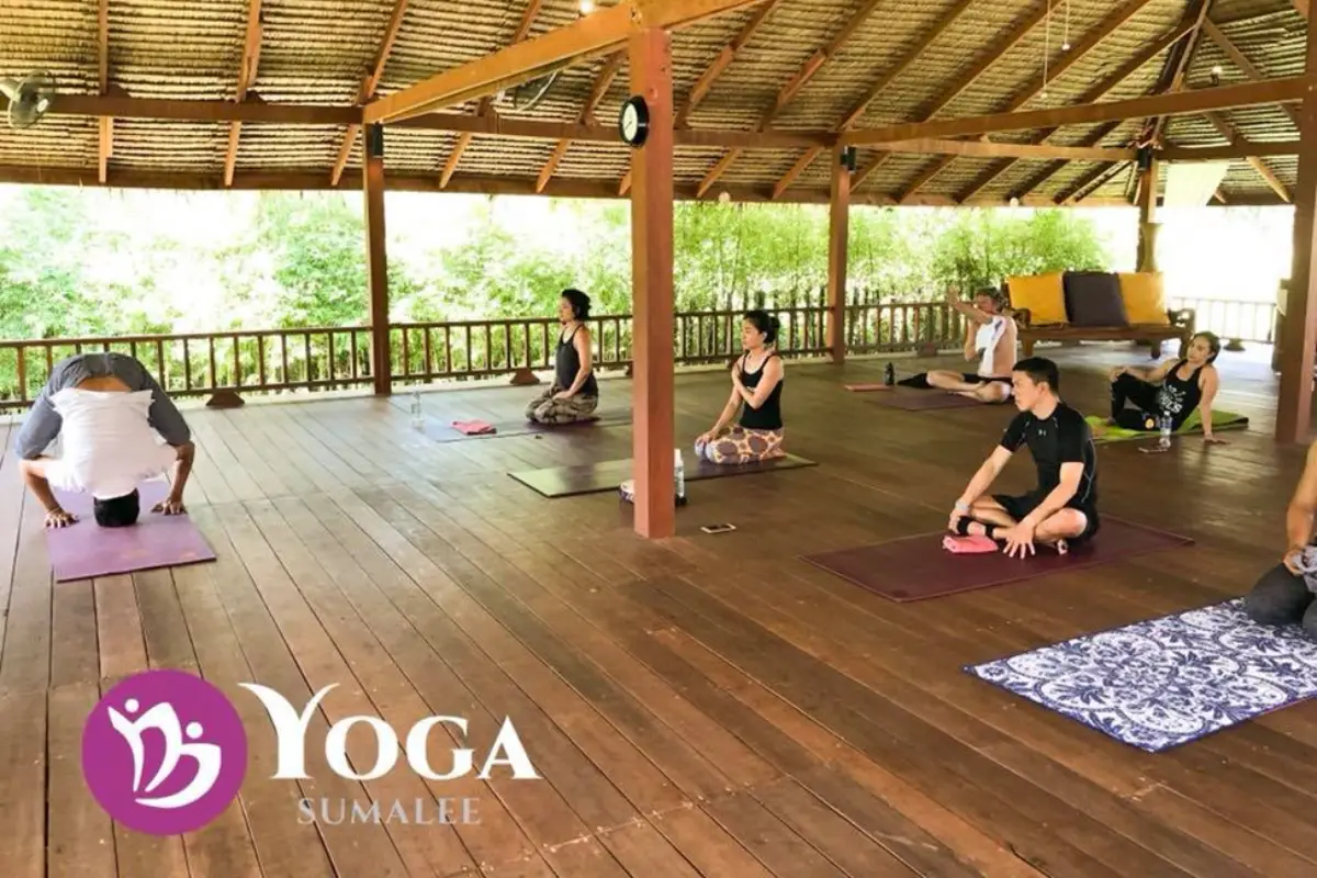 A group yoga class at Sumalee Yoga in Phuket.