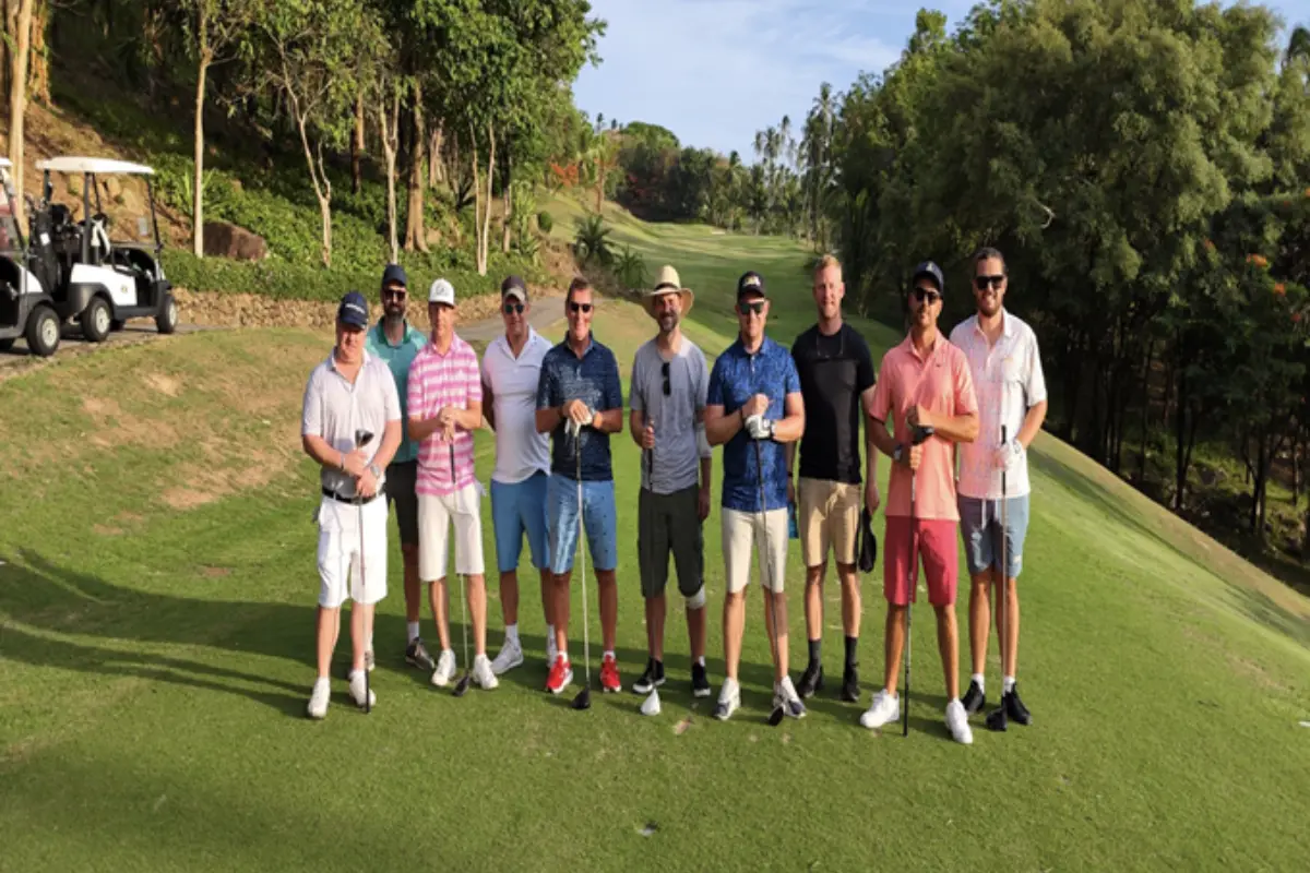 A group of men holding their golf clubs at Samui Golf Holidays in Koh Samui