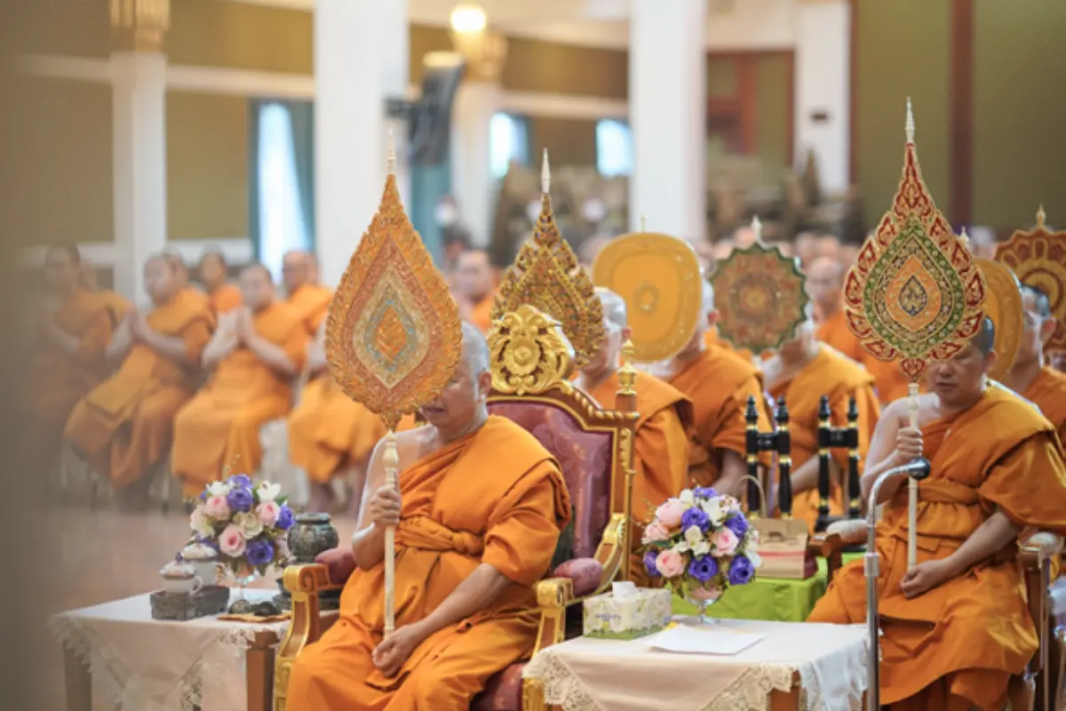 The monks of Wat Prayoon during a training program ceremony in Bangkok